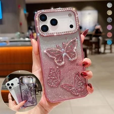 Gradient Glitter Butterfly Case TPU Cover Fr iPhone 17 Pro Max 16 15 14 13 12 11