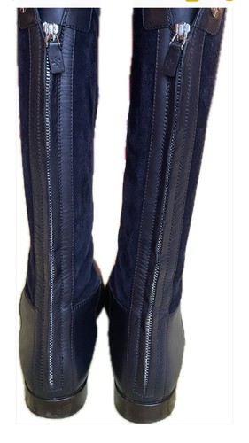 LORO PIANA ICONIC 37.5 Navy Leather and Suede Low Heel Boots Gorgeous! Preowned - Picture 4 of 14