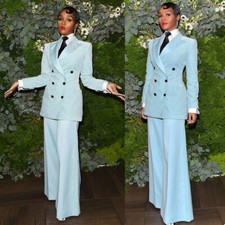2 Pcs Mint Blue Women Suit Formal Business Wedding Party Blazer Ladies Outwear