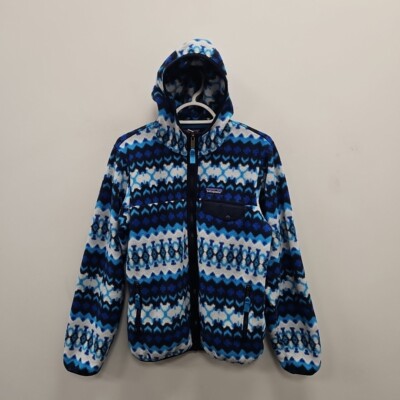Patagonia Womens Synchilla Blue Aztec Fleece Hoodie Hoody Jacket Size Medium