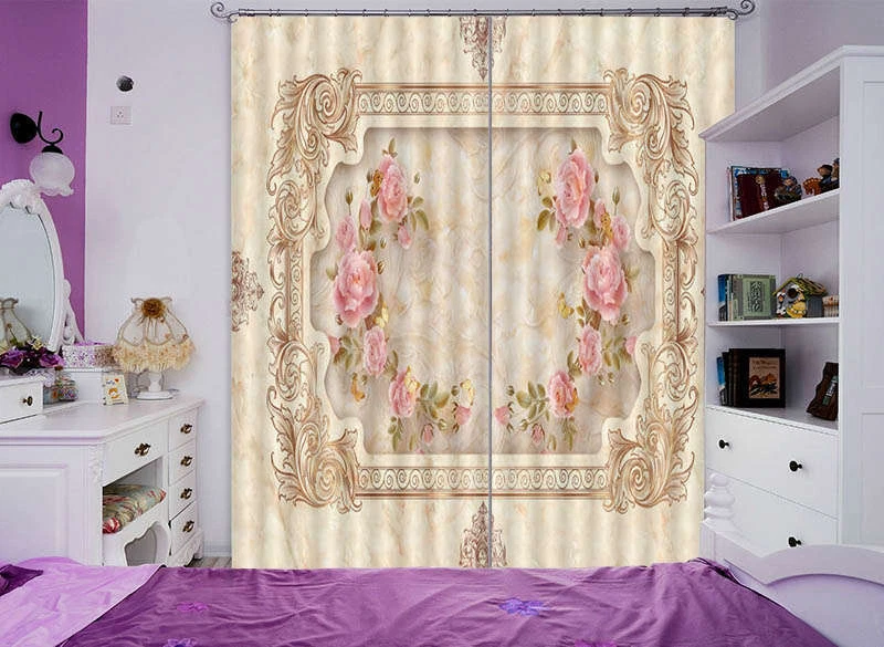 Noble Pink Garland 3D Curtain Blockout Photo Print Curtains Drape Fabric Window - Image 4 of 4