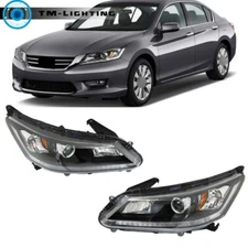 Pair of Headlight Headlamp Black For 2013-2015 Honda Accord  Halogen w/o LED DRL