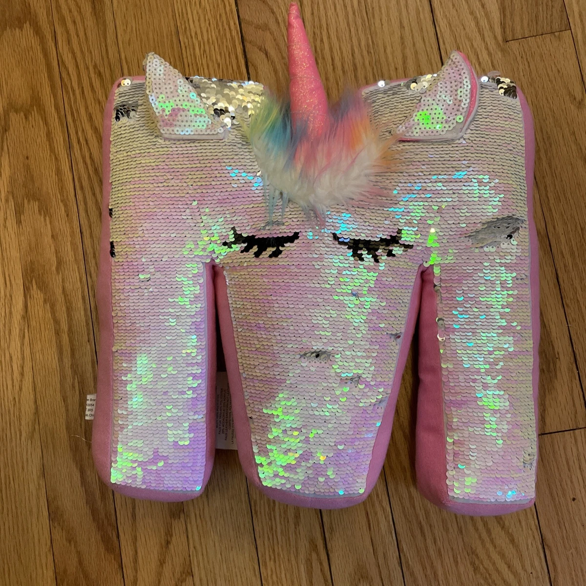 Unicorn flip top sequin initial pillow