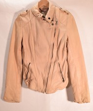 Muubaa Womens Leather Biker Jacket Beige 4