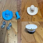 VTG 1993 WESTERN STAMPIN BARBIE Blue White COWBOY HAT BOOT SPURS Captain Hat Lot