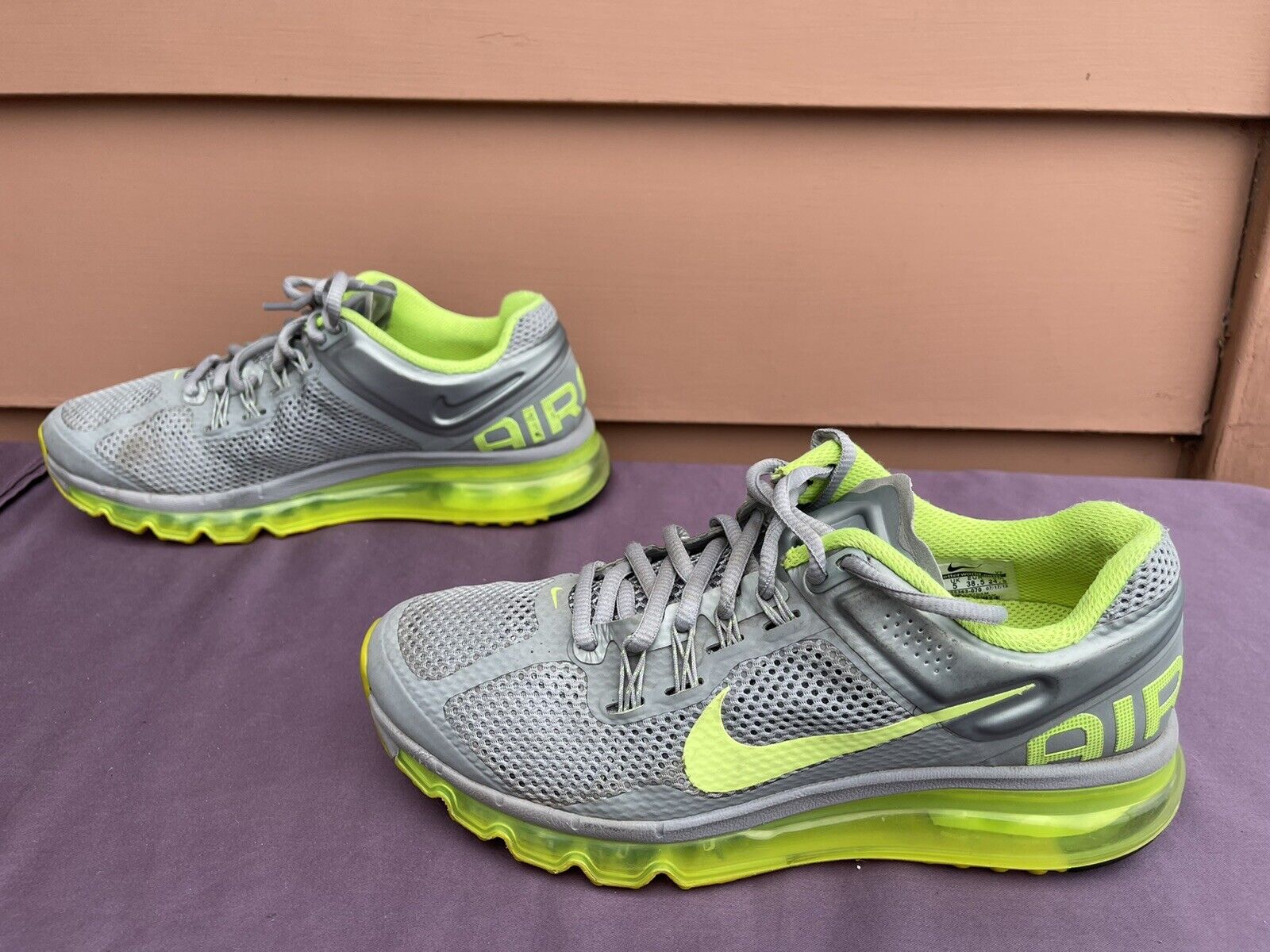 RARE EUC Nike Air Max + 2013 Women US 7.5 Gray Neon Running Shoes  555363-070 D6