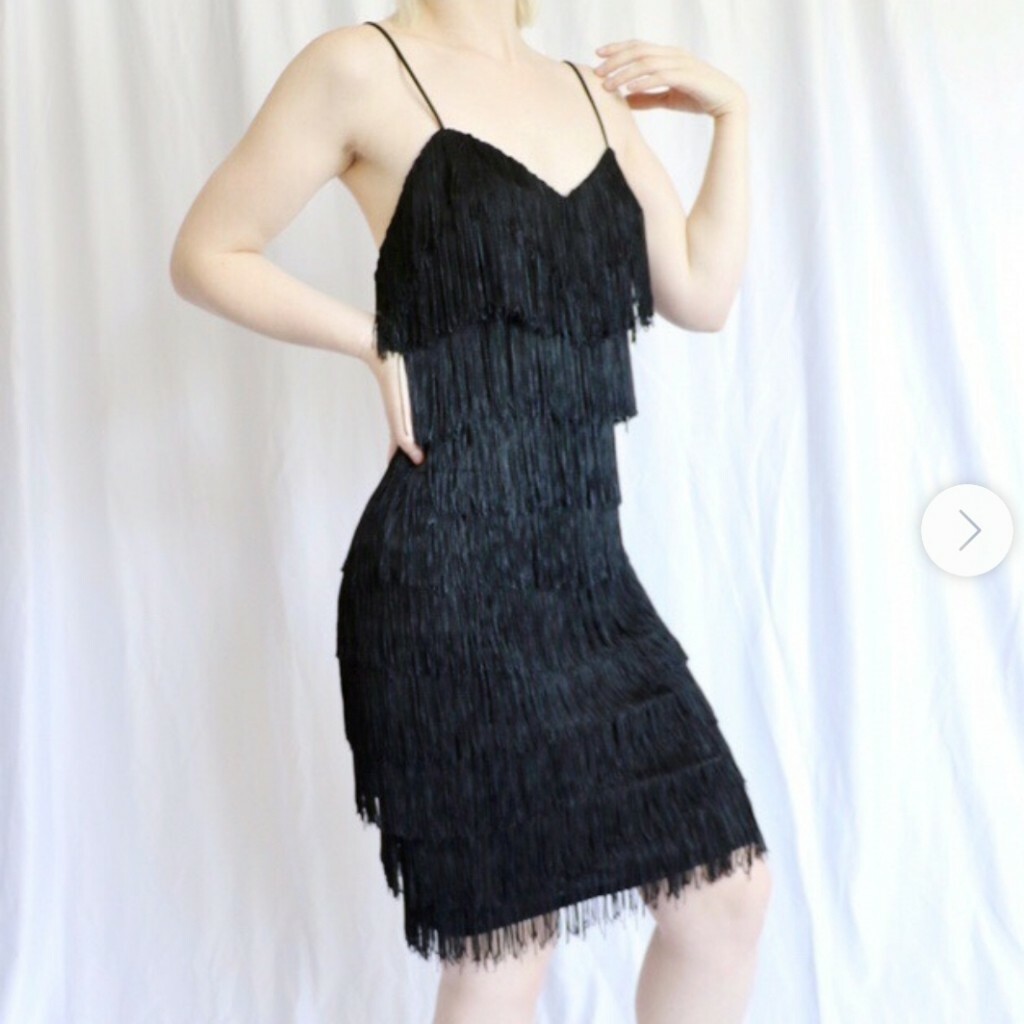 chinese dress ladies Black chiffon flapper dress with tiered skirt – LaVieDelight main image 1