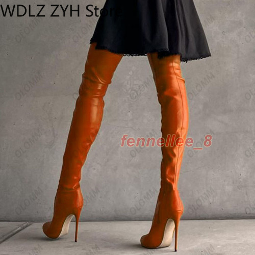 Handgefertigte Damen Overknee Stiefel sexy Stilettoabsatz runde Spitze Party Schuhe US 5-20 - Bild 11 von 33