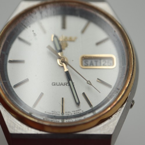Vintage Pulsar Mens Watch 35mm Gold Tone White Day Date Y513-6059 w New Battery - Picture 15 of 22