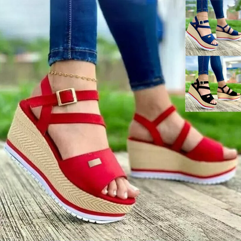 Summer Wedge Heel Leather Strap Wemen Slippers Wholesale Luxury