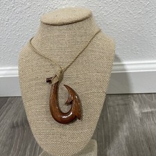 Genuine Koa Wood Hawaiian Jewelry Fish Hook Pendant Choker/Necklace Adjustable