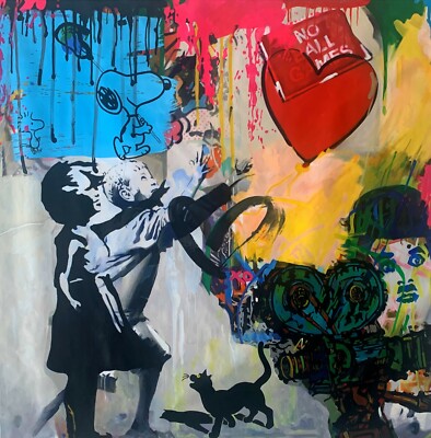  Motiv Trouble with Balloon HD Hommage Banksy  110x110 Leinwand Pop Art/Druck