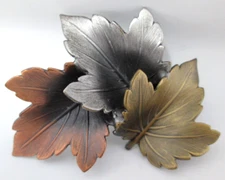 Vintage Leaf brooch Pin Fall Autumn Colors K&T Tri Color Maple Leaves