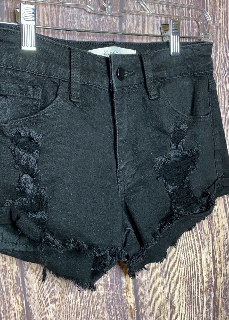 KANCAN signature black mid rise denim shorts size 25 … Gem