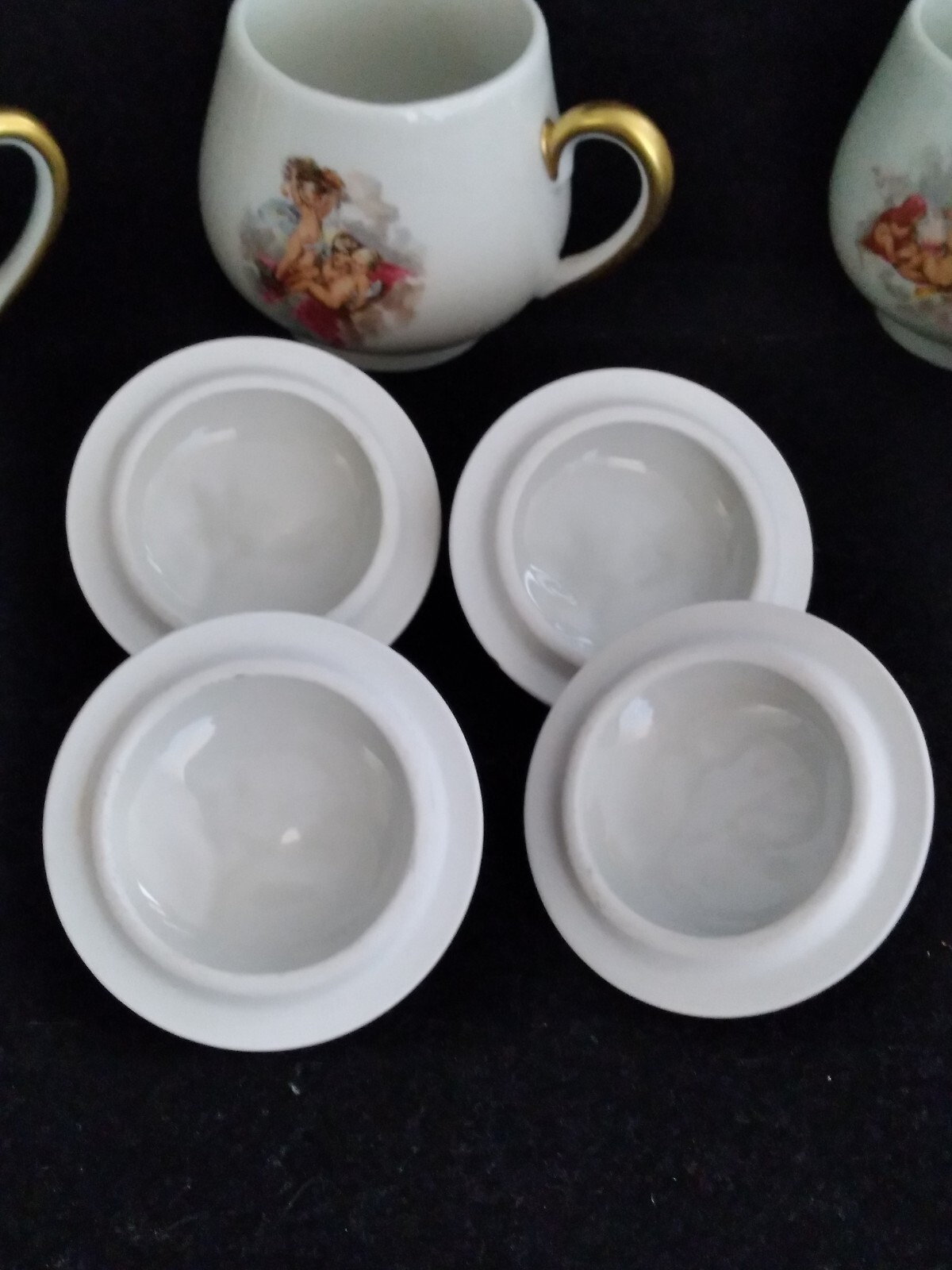 Set of 4 Limoges France Shabby Cherub Putti Cupid Decor Pots De Creme