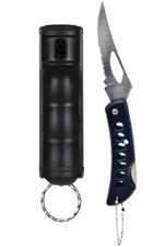 Police Magnum pepper spray 1/2oz black flip top keychain pocket knife defense