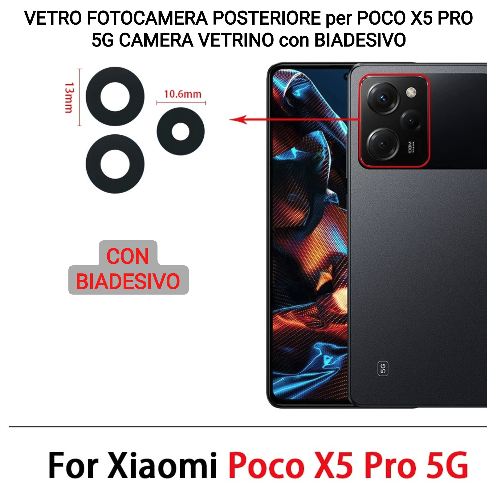 Obiettivo in vetro per fotocamera posteriore posteriore con adesivo