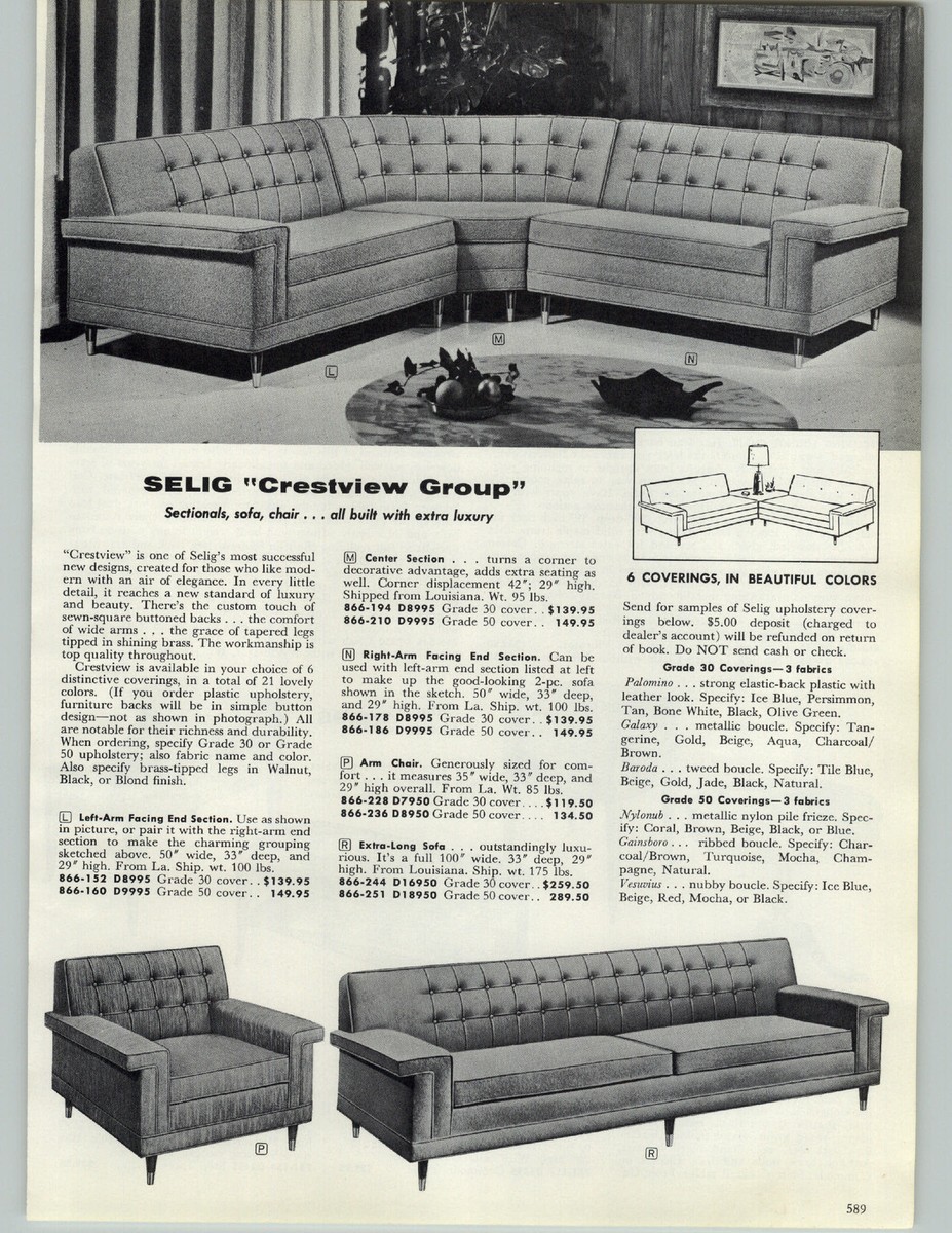 1959 PAPER AD PG Mid Century Modern Furniture Sofa Chair