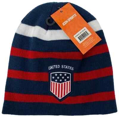 USA Red/White/Blue Striped Knit Winter Beanie - Warm & Stylish - NEW!