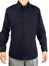 Giovanni Men's Black Convertible Cuff Dress Shirt