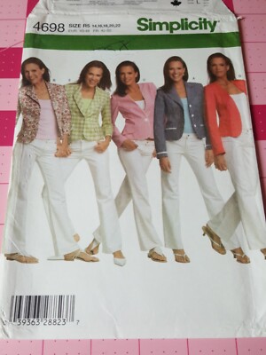 Simplicity Pattern 4698 Blazer Jackets 5 Styles Sizes 14 16 18 20 22 UNCUT