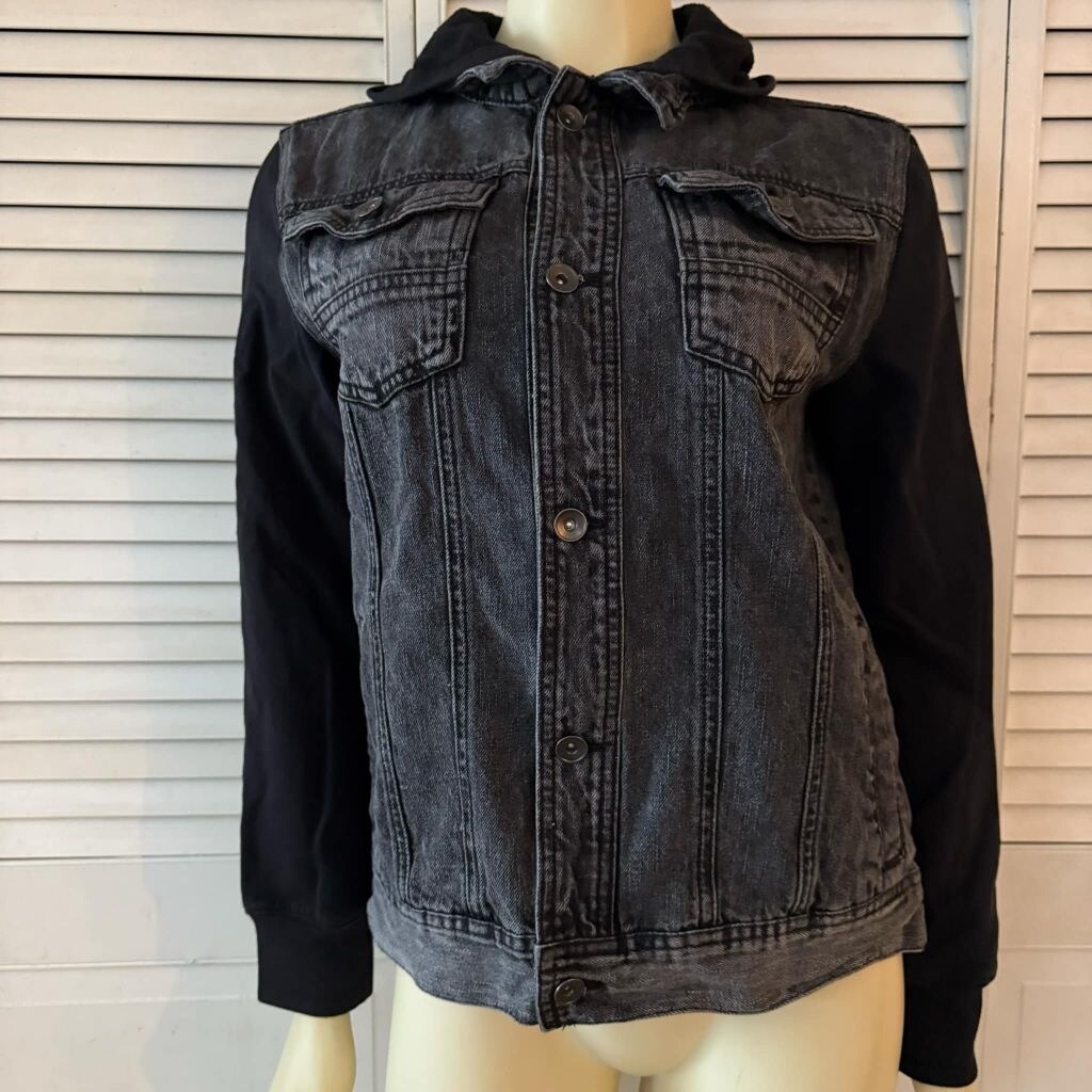 Men's Amplify Denim Jacket with hood, XL, Black - Main Image