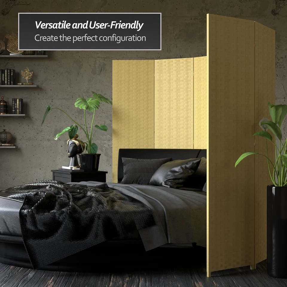 6 pies Divisor de habitación de 6 paneles de fibra tejida alta beige oscuro Foto 3 de 4