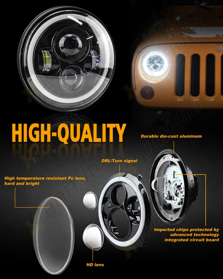 Par de faros LED redondos de 7" pulgadas para International Harvester Scout II 1973-1980 Foto 4 de 4