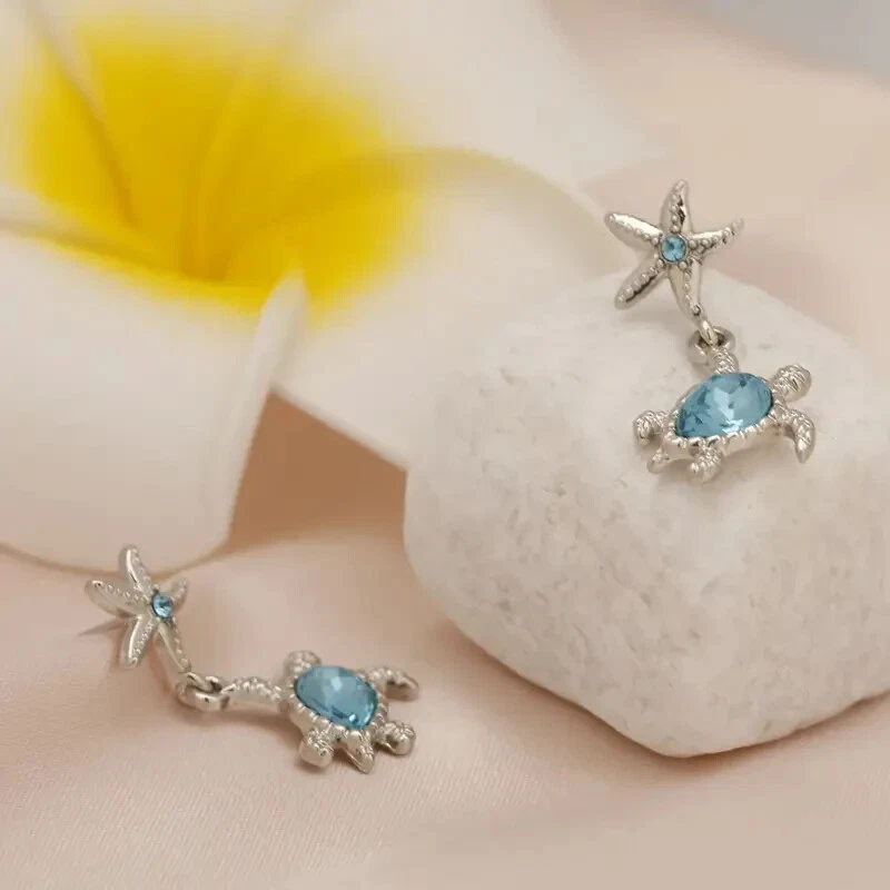 Fashion Cute Starfish Blue Turtle Stud Earrings For Women Girls Birthday Gift - Image 2 of 4