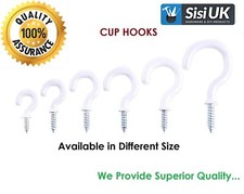 CUP/ HOOKS PVC  ( WHITE )  STRONG SCREW IN PLASTIC COATED HANG PEG - NEW