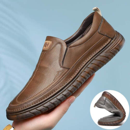 Men's Leather Shoes Breathable Round Toe Low Heel Sewing Thread Details Non Slip - Picture 13 of 26