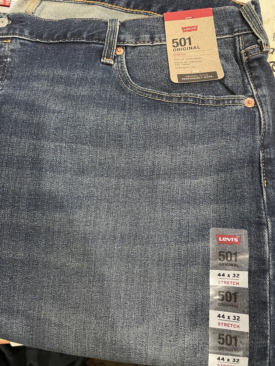New Levis 501 Stretch Flex Straight Mens Loose Fit Jeans 44X32