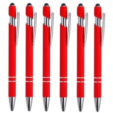 6 x Ballpoint Pen with Stylus Tip 2 in 1 Metal Pen Style 1 Red