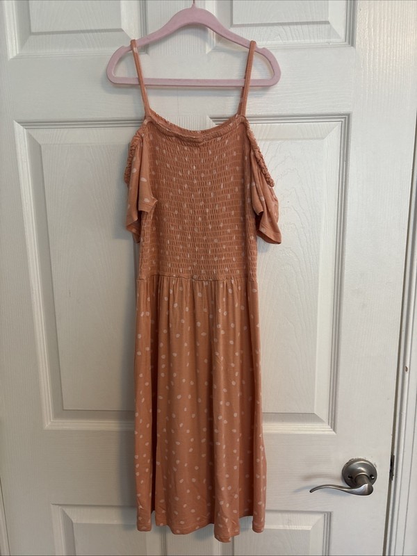 Bailey Lane Girls Off Shoulder Dress, Pink/white Polka Dot, Size L(12-14)