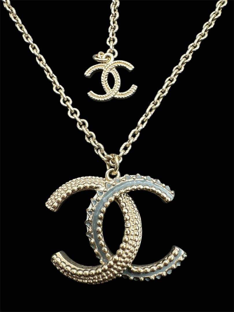 Chanel Gold Double C Necklace Pink White Metal Chain Used thumbnail 4