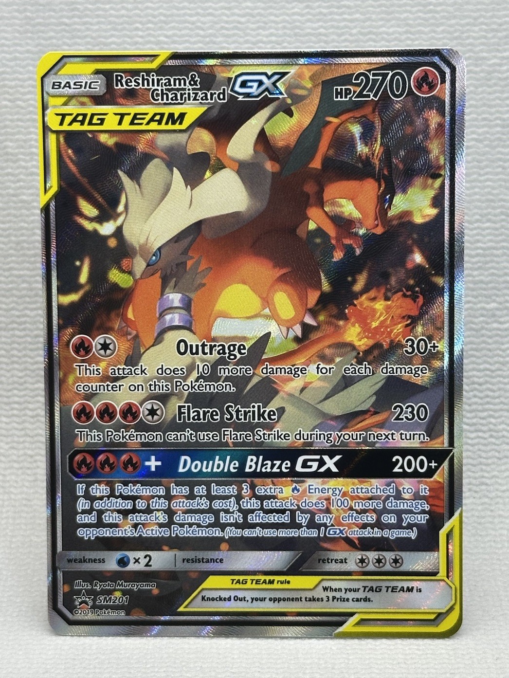 Pokémon TCG Reshiram & Charizard GX SM201 S&M Black Star Promo Full Art Holo NM