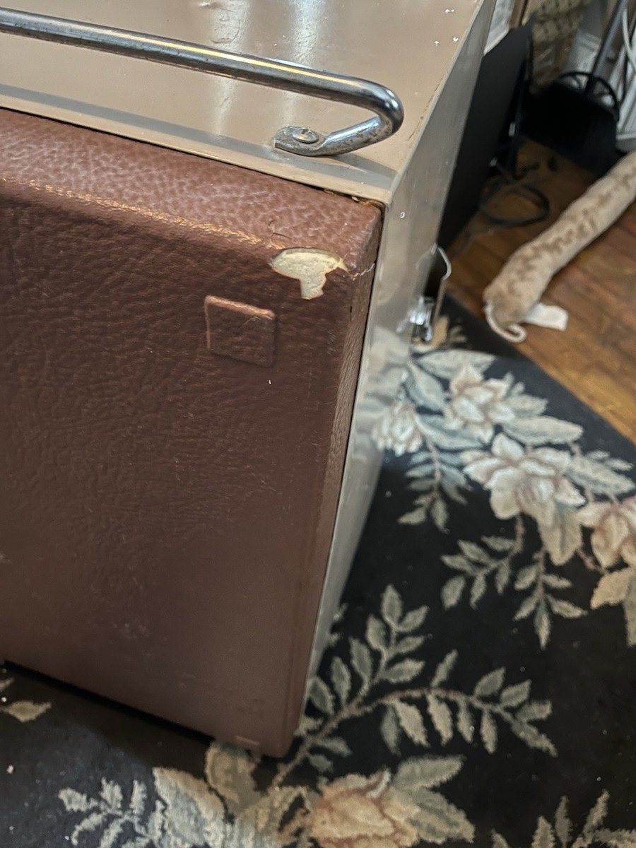 Vintage Coleman Cooler Upright Fridge 3-Way Faux Wood 26in x