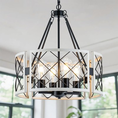 D19'' Modern Farmhouse Chandelier 4-Light Adjustable Pendant Light for Dining ...