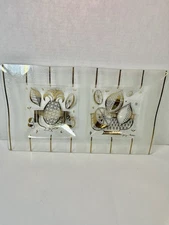 Vintage MCM Georges Briard Glass & Gold Double Serving Tray Pineapple And Lemons