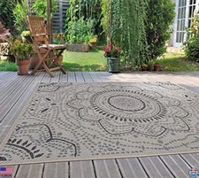 Rugshop 5' x 7' Cream Medallion Area Rug for Indoor & Outdoor, Patio & Deck