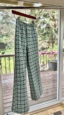 Vintage 60's Polyester Double Knit Houndstooth Bell Bottoms Pants Green Small