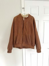 Vintage Sawyer Of Napa Caramel Shearling Bomber Jacket Men s L 70s 80s