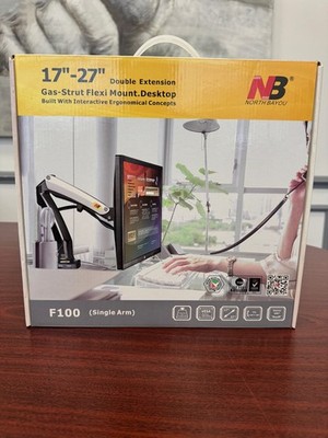 North Bayou F100 Black Monitor Arm 17''- 27''   Gas Strut Flexi Mount Desktop NEW