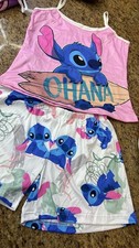 Disney Stitch Girls Pink White Blue Sleeveless Cami Pajama Set 2-Piece