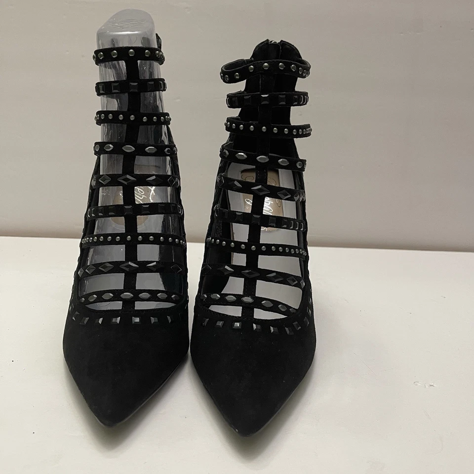 Zapatos de salón Fergie Aubree negros con correas de gamuza talla 8 cremallera trasera 4 pulgadas tacones NUEVO Foto 2 de 4