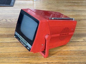 Vintage RED Quasar XP1477XH Black & White 5” TV AM/FM Radio