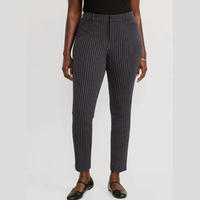 Old Navy Pixie Pants Women s 22 Charcoal Pinstripe High Rise Ankle Stretch Work