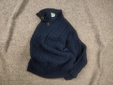 Vintage Carraig Donn Ireland Hand cable Knit Navy Blue Fisherman Sweater Button