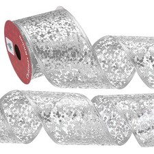 2.5"x 10Yards Sparkling Glitters Yarn Ribbon Polyester Mesh Ribbon Rolls Silver