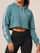 Under Armour Loose Fit Cropped Hoodie Dusty Teal Blue Green Size Large